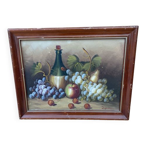 Tableau nature morte aux raisins multicolore