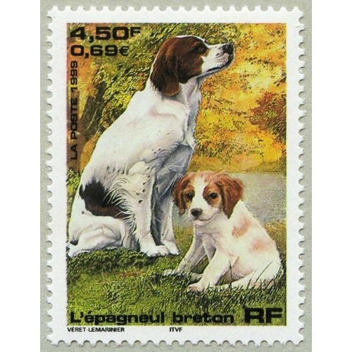 France 1999, Très Beaux Timbres Neuf** Luxe Yvert 3286, Série Chiens Et Chats, L'épagneul Breton.
