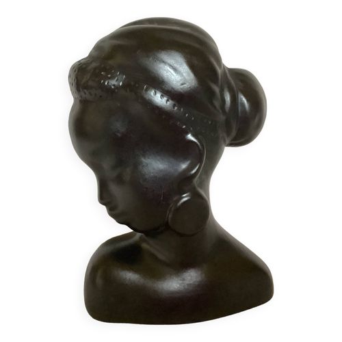 Ancien buste de femme africaine  poser ou  accrocher noir