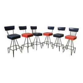 Chaises De Bar Eiffel Des Annes 50 Dans Le Style Frederick Weinberg  Lot De 6 Bleu