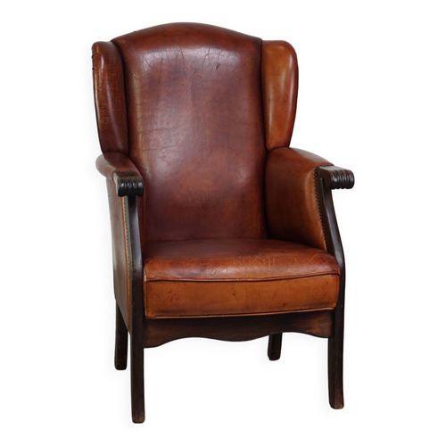 Fauteuil  Oreilles Classique En Cuir De Mouton Marron