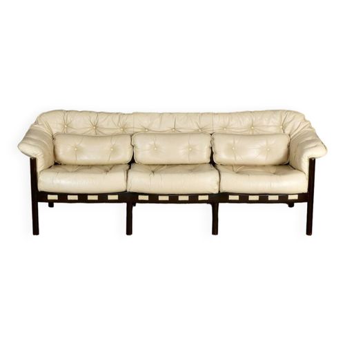 Canap Scandinave En Cuir Sven Ellekaer Pour Coja 1970 Beige
