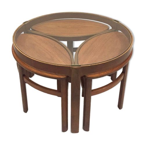 Table Basse Gigogne Scandinave En Teck Et Verre Bois