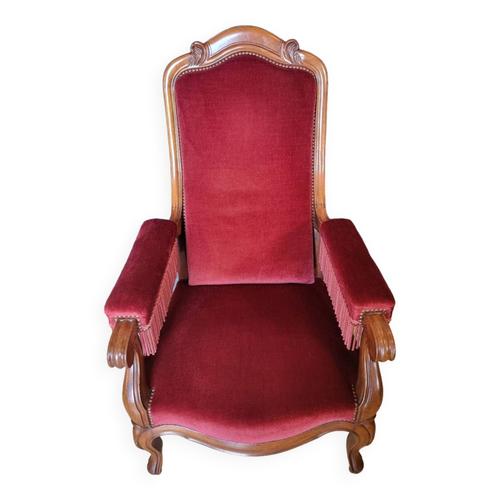 Authentique Fauteuil Voltaire Inclinable En Trs Bon Tat Rouge