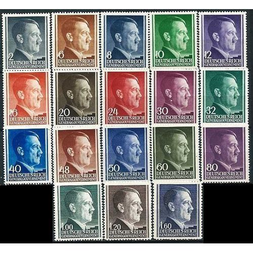 Pologne, Occupation Allemande, Gouvernement Général, 1941 - 1942, Très Belle Série Ultra Complète Neuve** Luxe Yvert 82 À 99, Portrait Chancelier Hitler.
