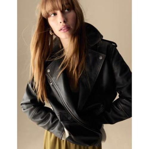 Veste Longue Girlfriend Style Motard En Cuir - Marron