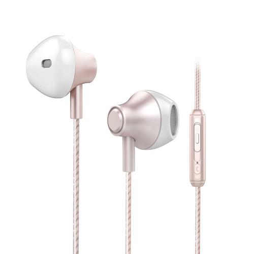 écouteurs intra-auriculaires 3,5 mm à controle filaire avec micro pour ordinateur iPhone, or rose