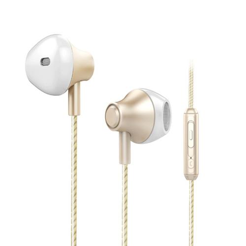 écouteurs intra-auriculaires 3,5 mm avec controle filaire HiFi Sound Earphone avec micro pour ordinateur iPhone PC, or blanc