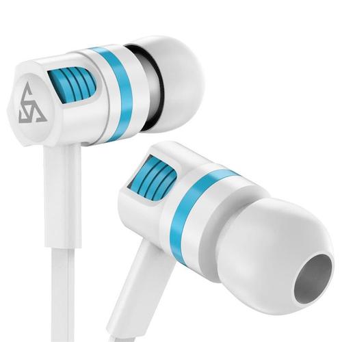In-Ear3.5mm Casque Filaire Super Bass Sport écouteur Mains Libres avec Micro pour Téléphones PC MP3,Bleu et Blanc