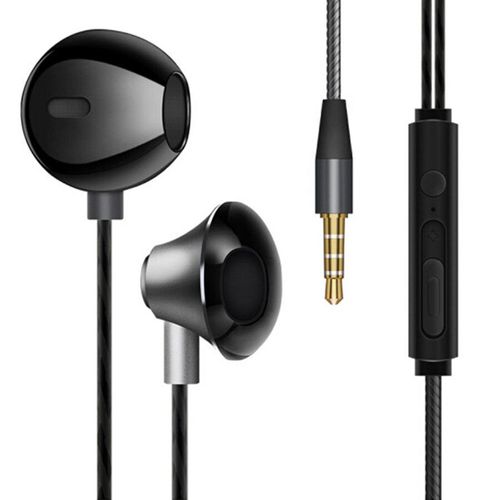 écouteurs de basse en métal écouteurs intra-auriculaires confortables à suppression de bruit 3,5 mm avec microphone Hi-Res Audio Half In-Ear Earphone,Black