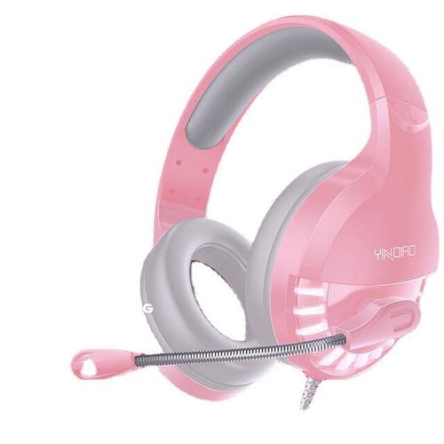 Casque de jeu filaire USB 3,5 mm AUX Over-Ear Surround Bass HD Voice Low Loss RGB Light Headphone avec micro,Rose