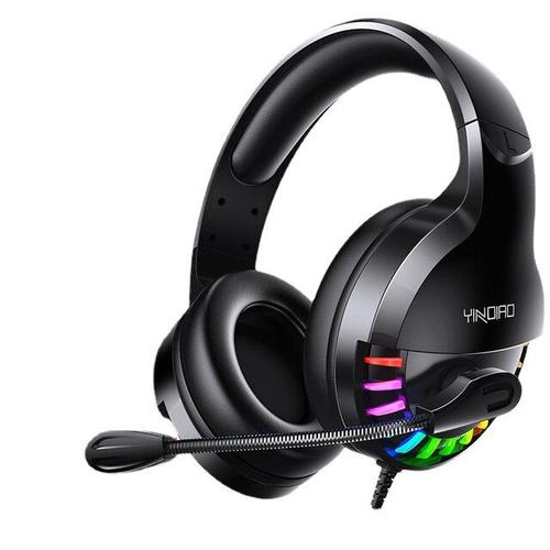 Casque de jeu filaire USB 3,5 mm AUX Over-Ear Surround Bass HD Voice Low Loss RGB Light Headphone avec micro, Noir