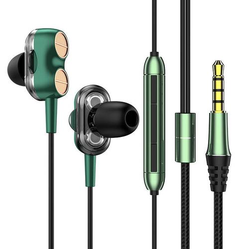 écouteurs filaires Dual Dynamic 7.1 Surround Sound Réduction du bruit des basses écouteurs intra-auriculaires 3,5 mm Sports Music Gaming Headphones avec micro,Green