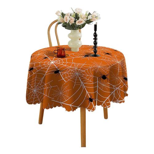 Halloween Table Cloth Spider Web Pumpkin Witch Print Flower Edge Round Shape Easy Care Table Protection Banquets Party Decoration Tablecloth