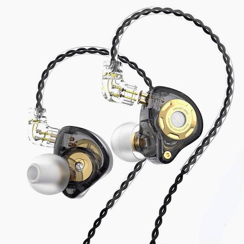 écouteurs intra-auriculaires dynamiques Pro Monitor HIFI Bass Metal 3,5 mm écouteurs filaires Sport Music Headphones avec cable détachable, Noir, sans micro