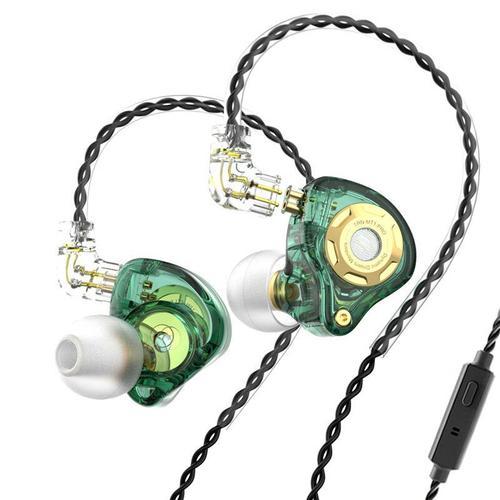 écouteurs intra-auriculaires dynamiques Pro Monitor HIFI Bass Metal 3,5 mm écouteurs filaires Sport Music Headphones avec cable détachable, Vert, avec micro