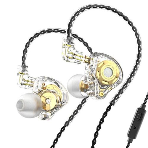 écouteurs intra-auriculaires dynamiques Pro Monitor HIFI Bass Metal 3,5 mm écouteurs filaires Sport Music Headphones avec cable détachable, blanc transparent, avec micro
