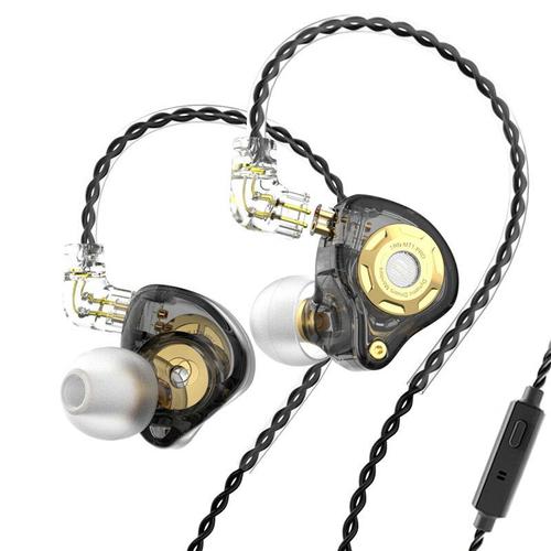 écouteurs intra-auriculaires dynamiques Pro Monitor HIFI Bass Metal 3,5 mm écouteurs filaires Sport Music Headphones avec cable détachable, Noir, avec micro