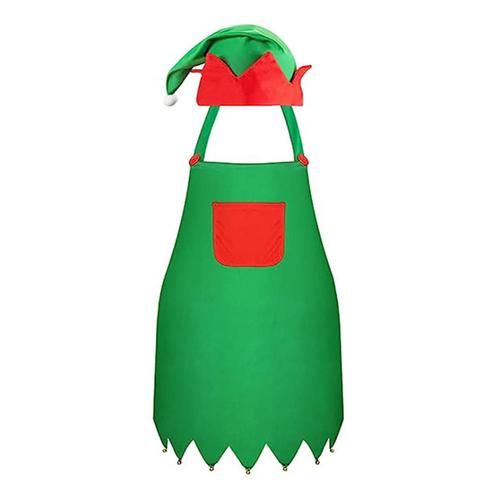 2pcs/Set Christmas Adult Halter Bell Wave Hem Elf Apron Santa Claus Hat Xmas Party Chef Cooking Restaurant Accessories