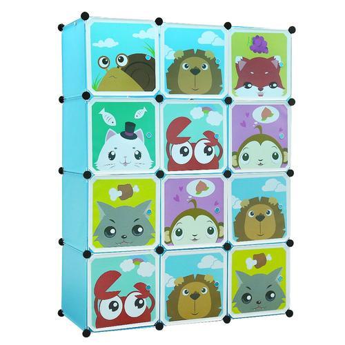 Armoire Penderie Plastique Enfants Bleu -  12 Cubes