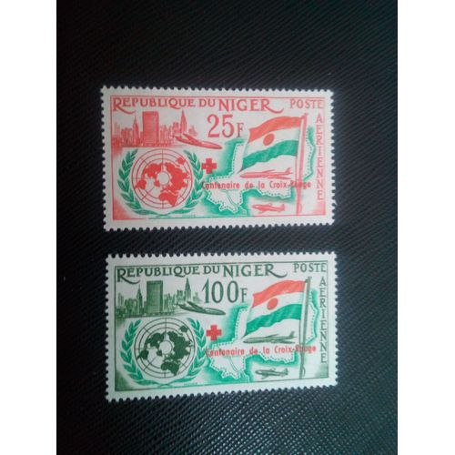 Timbre Niger Y T Pa 28 / Pa 29 Centenaire De La Croix Rouge 1963 ( 061206 )*