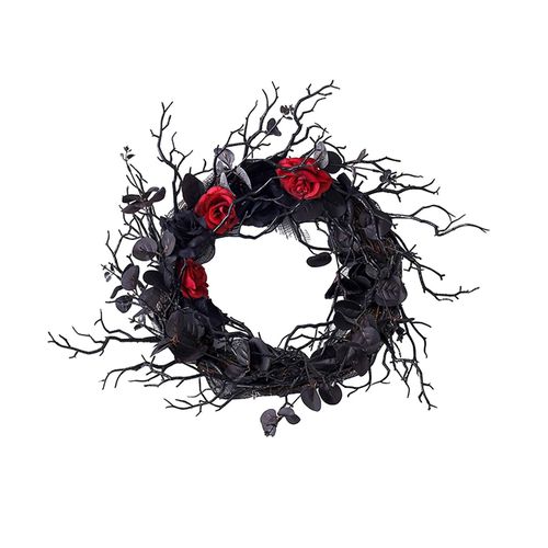 Halloween Wreath Dead Branch Garland Spooky Realistic Simulation Flower Black Decorative Wreath Door Hanging Festive Rattan Ring