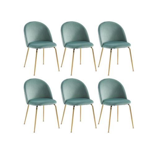 Lot De 6 Chaises Melbourne - Velours Et Métal Doré - Vert Sauge