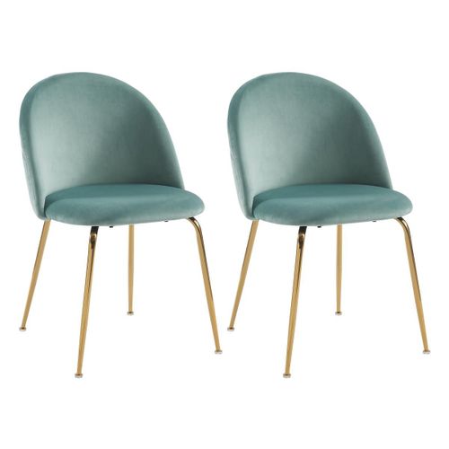 Lot De 2 Chaises Melbourne - Velours Et Métal Doré - Vert Sauge