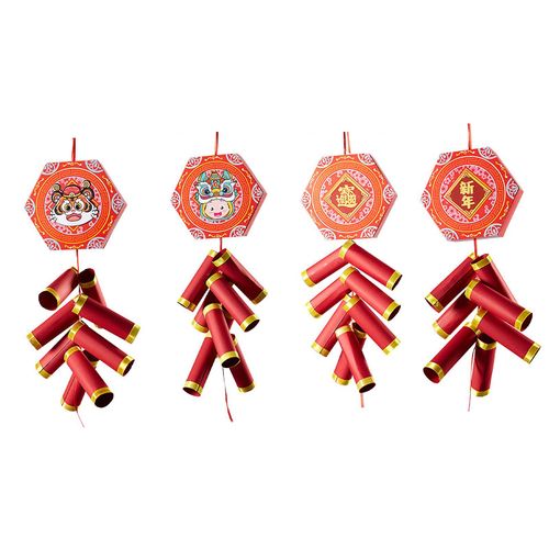 Diy Festival Hanging Ornament Chinese Style Printed Pattern Long String Fake Fire-Crackers Diy Making Scene Layout Decoration For Chinese New Year Lan