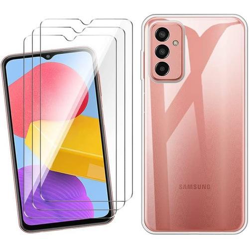 Housse Pour Samsung Galaxy M13 4g Coque Silicone + [3 Pezzi] Film Protection Verre Trempé, Transparent Souple Forte Protection Tpu Cover Case Etui Bumper Coque(6.60) - Clear