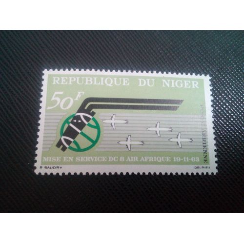 Timbre Niger Y T Pa 35 Le 1er Anniversaire D'"Air Afrique" Et De L'inauguration Du Service Dc-8… 1963 ( 061206 )*