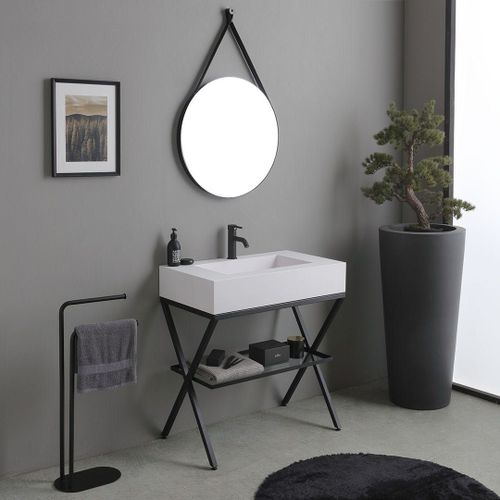 Meuble De Salle De Bains Au Sol 80cm Avec Lavabo En Résine Blanc | Manchester
