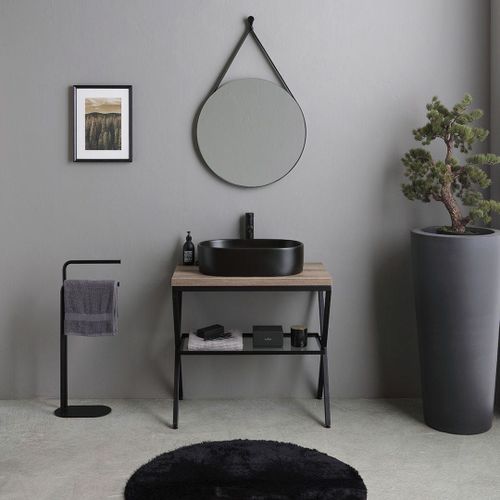 Meuble De Salle De Bains Au Sol 80cm Avec Lavabo Et Miroir Rond | Manchester