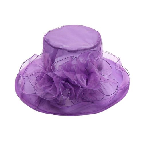 Vintage Women Derby Hat Organza Fascinators Layered Mesh Flower Decor Pure Color Wide Brim Flat Top Tea Party Prom Wedding Gatsby Headpiece Summer Hat