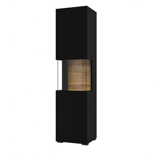 Vitrine 1 Porte Partiellement Vitrée Collection Eva. Couleur Noir Et Chêne.