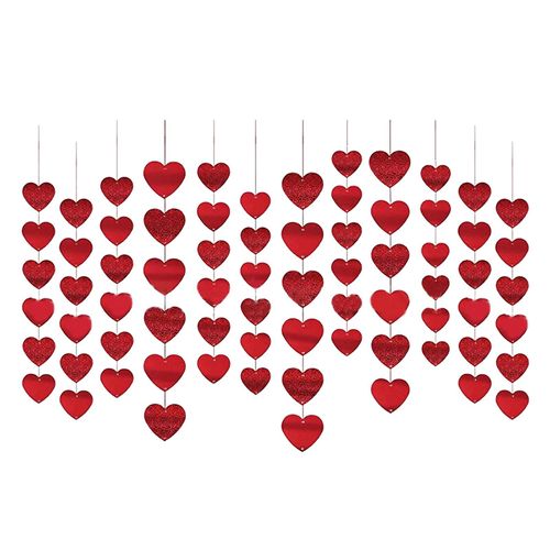 12 String Love Garland Double Sided Wide Application Pvc Shiny Mini Heart Shape Banner Decor Valentine's Day Accessories