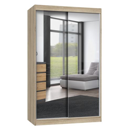 Paolo - Armoire À 2 Portes Coulissantes - 2 Miroirs - L. 120 Cm - Dressing De Chambre 2 Portes - Sonoma