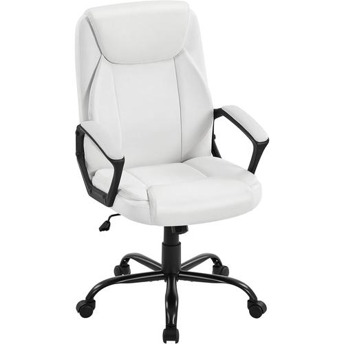 Chaise De Bureau Erconomique Fauteuil De Bureau En Similicuir Hauteur Réglable Dossier Inclinable Siège Rembourré Blanc