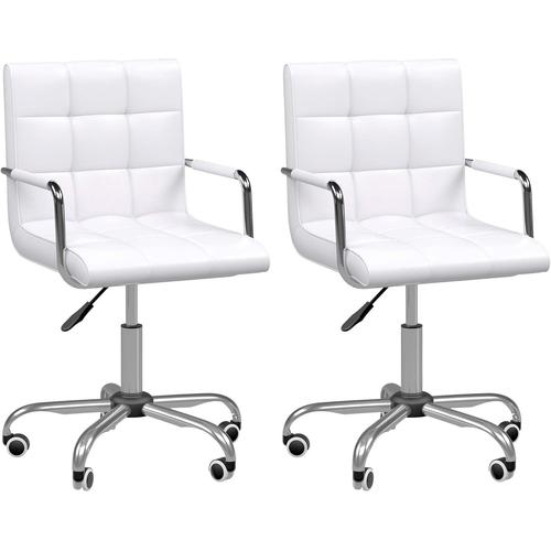 Lot De 2 Chaises De Bureau Fauteuil Manager Pivotant Hauteur Réglable Revêtement Synthétique Capitonné Blanc