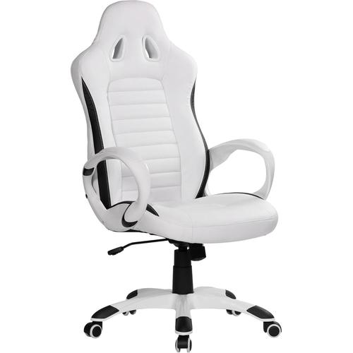 Finebuy Chaise De Bureau Racing Chaise Ordinateur Gamer Course Siège Sport |Avec Repose-Tête Fauteuil De Direction Gamer | Cuir Synthétique - Blanc - Chaise De Jeu - Max. 110 Kg