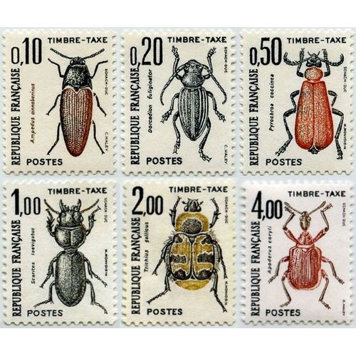 France 1982, Très Belle Serie Complete Neuve Timbres Taxe Yvert 103 À 108, Insectes - 1ere Serie.