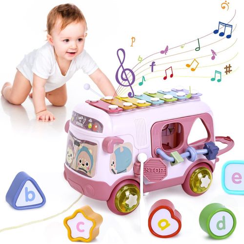 Jouet Musical Bébé Bus Avec Xylophone, Cadeau Éducatifs Interactifs Pour Petite Enfance, Jouets D'activité Bébé Rampant Avec Cube Pour Bébé