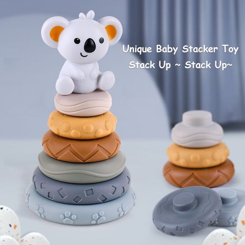 7 Pièces Jouet A Empiler Tour Souple, Jouet Montessori Pour Bébé Avec Figurine De Koala Jouets D'éducation Précoce, Cadeaux