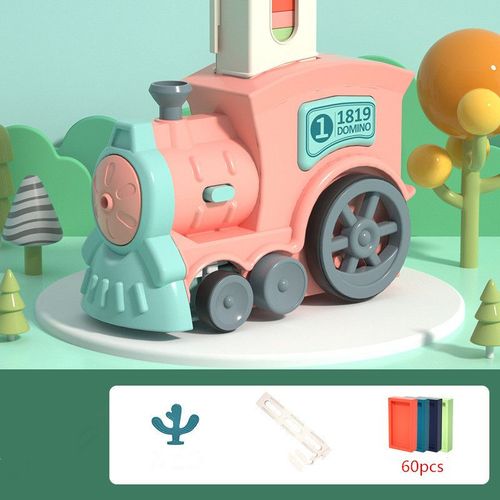 Train Domino, Train Electrique Enfant, Blocs Construction Enfant, Train Électrique À Pose Enfants À Partir De 3 Ans Rose