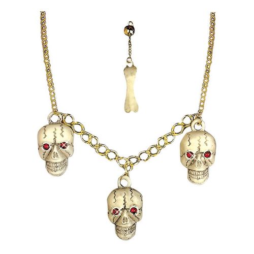 Collier Doré Avec Crânes Et 1 Boucle D'oreille En Os