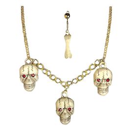 Collier Doré Avec Crânes Et 1 Boucle D'oreille En Os