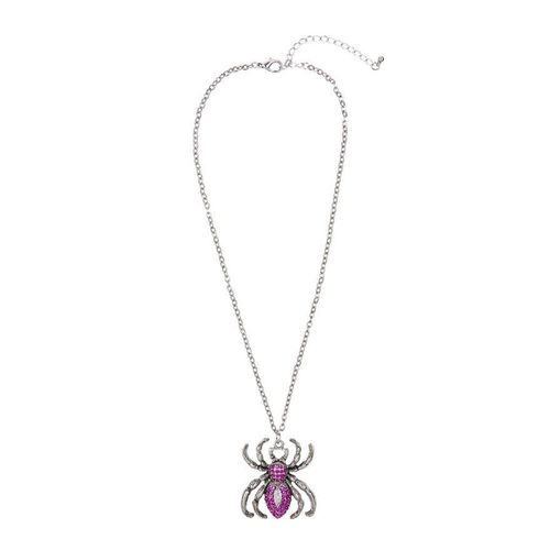 Collier Araignée Violet Et Argent Avec Strass