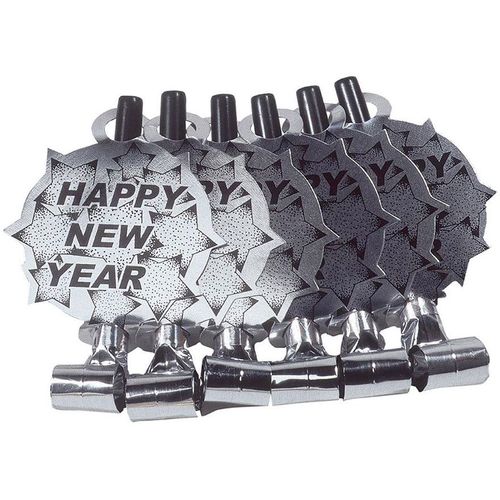 Pack De 6 Souffleurs D'argent 'happy New Year' Pour Le Nouvel An