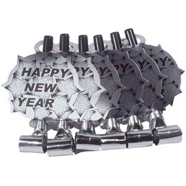 Pack De 6 Souffleurs D'argent 'happy New Year' Pour Le Nouvel An