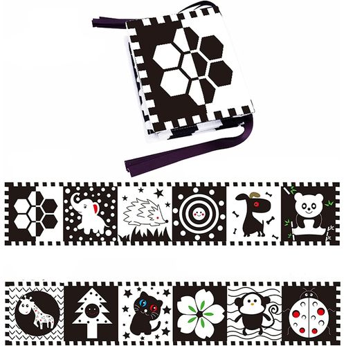 Livre Tissu Bébé,Livre D'eveil Double Face Livre Noir Et Blanc Bébé,Pliable Réutilisable Doux Froissé,Pour Un Cadeau De Naissance Fille Garçon(Panda)